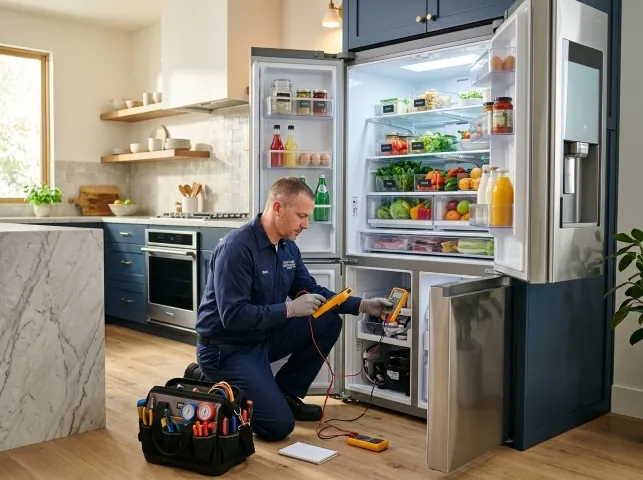Appliance Repair Hero refrigerator technician testing a fridge on a Broadview Heights, OH service call